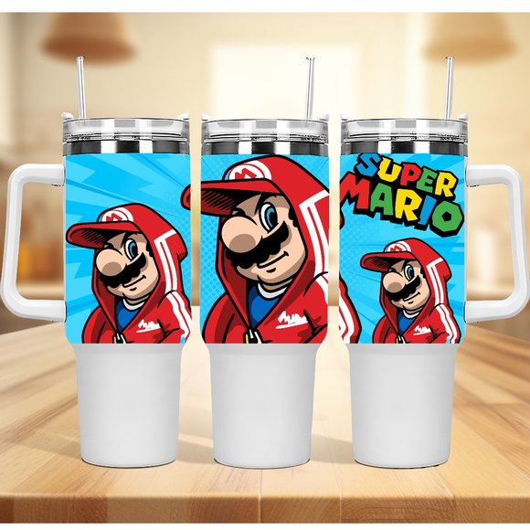 Custom made Nintendo Super Mario Bros Luigi Tumbler 40 oz tumbler with hand carr - Picture 9 of 10